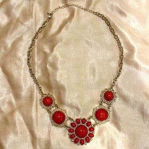 Charming Charlie Orange Flower Statement Necklace